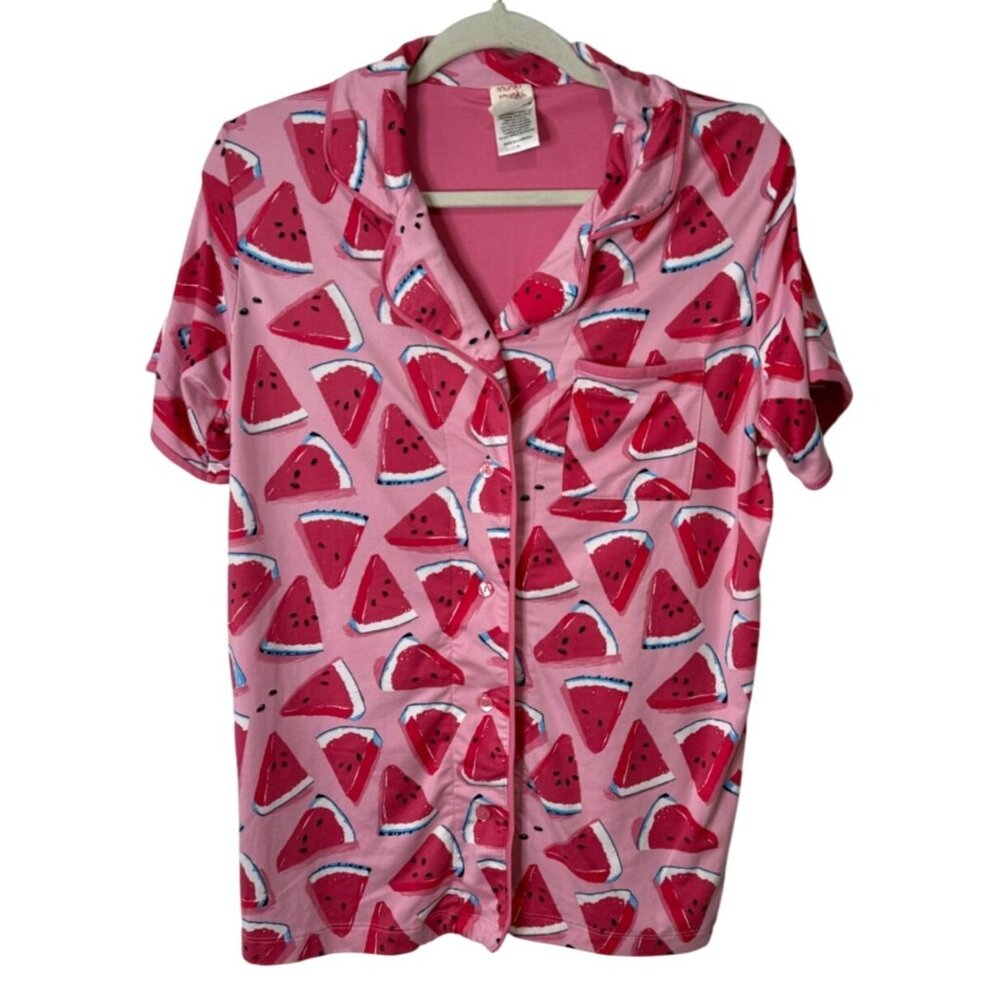Munki Munki Size M Watermelon Pajama Set Shirt & Capri Pant Pink Lounge Summer - Picture 2 of 11